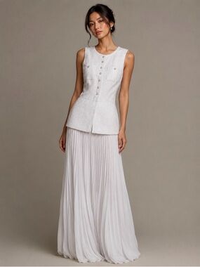 Taylor White Sleeveless Top with Pleated Maxi Skirt